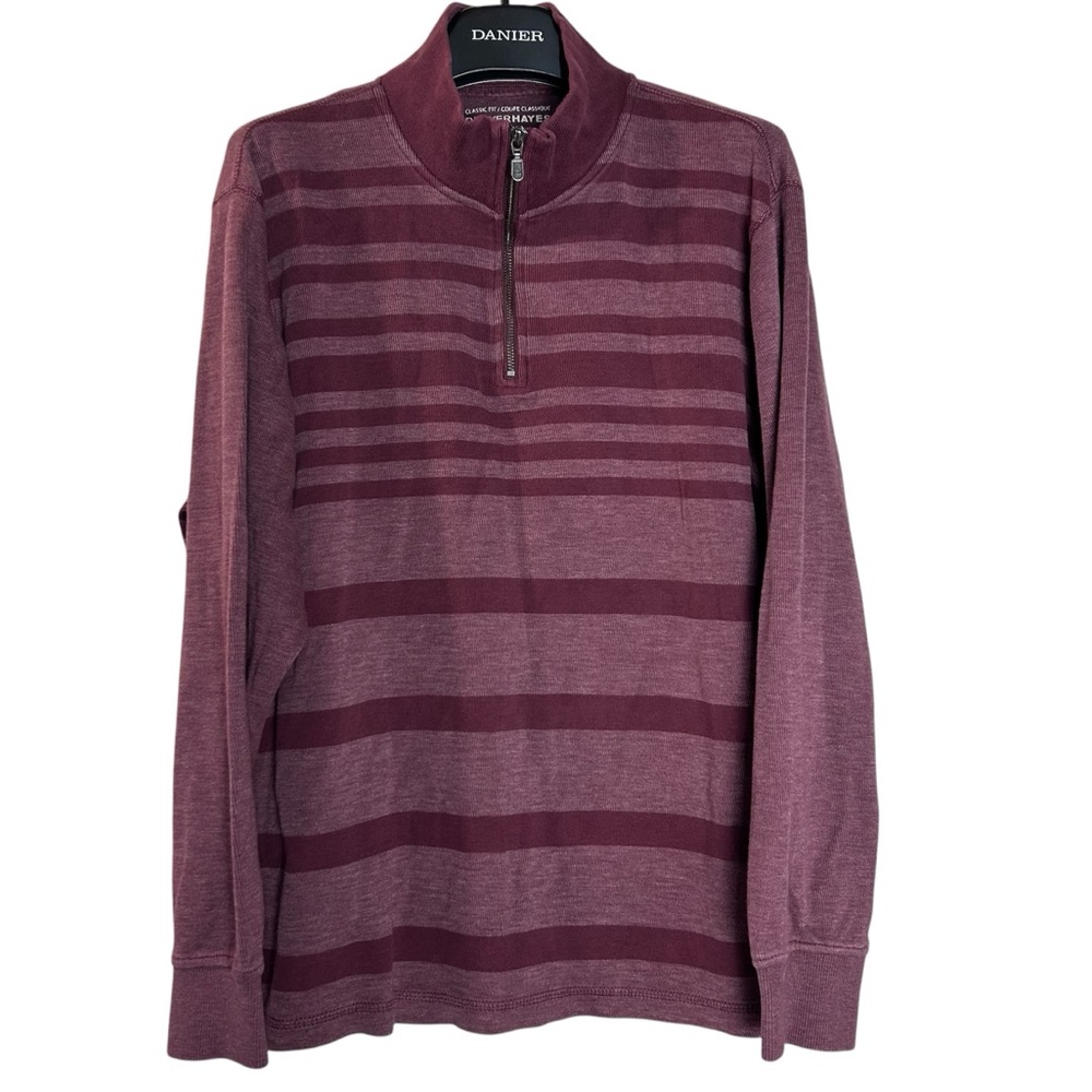 Denver Hayes Men’s size Large 1/4 zip sweater striped pullover cotton blend